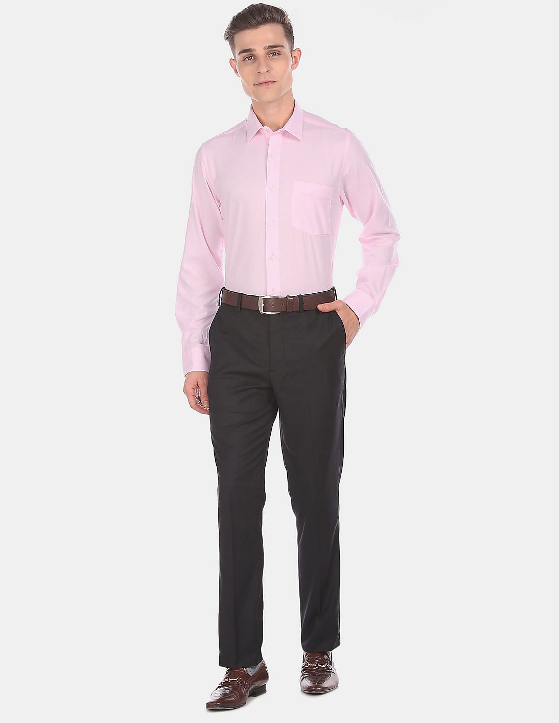 Buy Arrow Men Light Pink Regular Fit Woven Check Formal Shirt ...