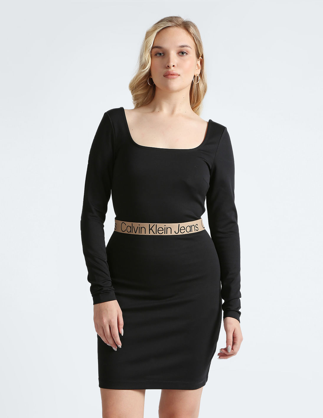 Buy Calvin Klein Logo Taped Waistband Milano Dress