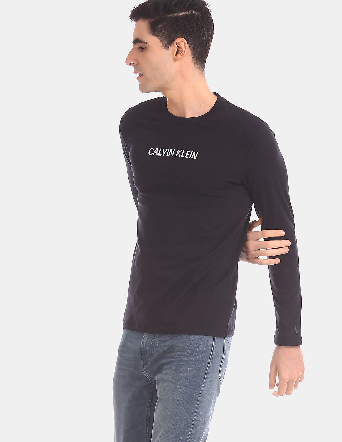 Calvin Klein Long Sleeve Logo Lounge T-Shirt, Black, S