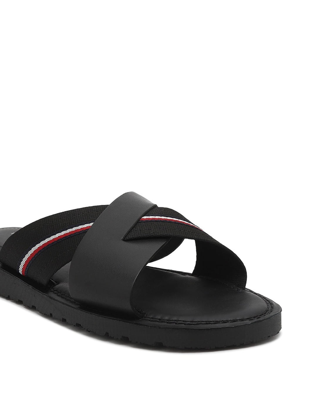 Buy Tommy Hilfiger Solid Black Leather Open-Toe Sandals