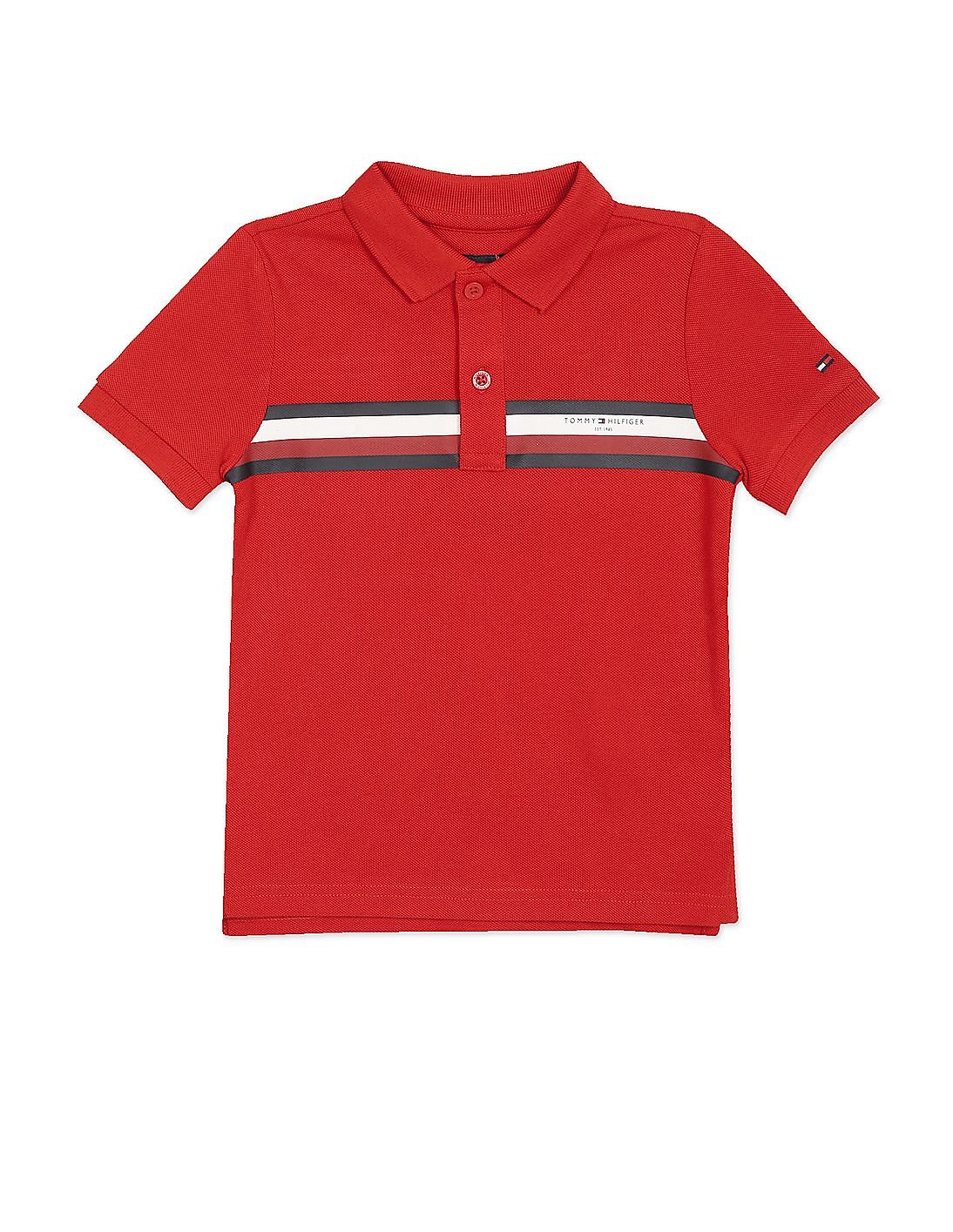 Buy Tommy Hilfiger Kids Boys Red Pique Global Stripe Polo Shirt - NNNOW.com