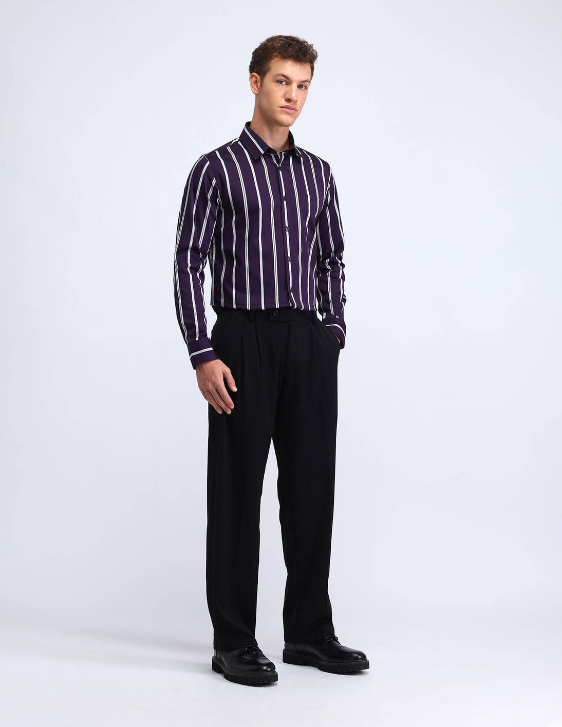 Buy Flying Machine Vertical Striped Satin Shirt - NNNOW.com