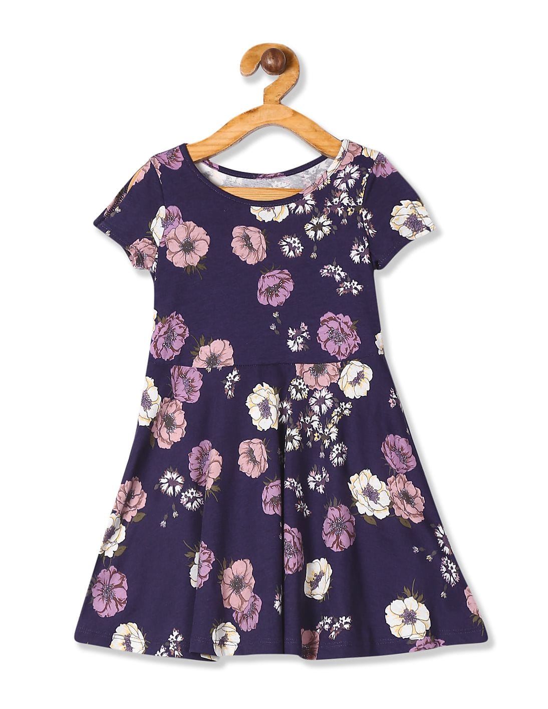 Buy The Children's Place Girls Purple Short Slit Sleeve Floral Print Knit Dress
