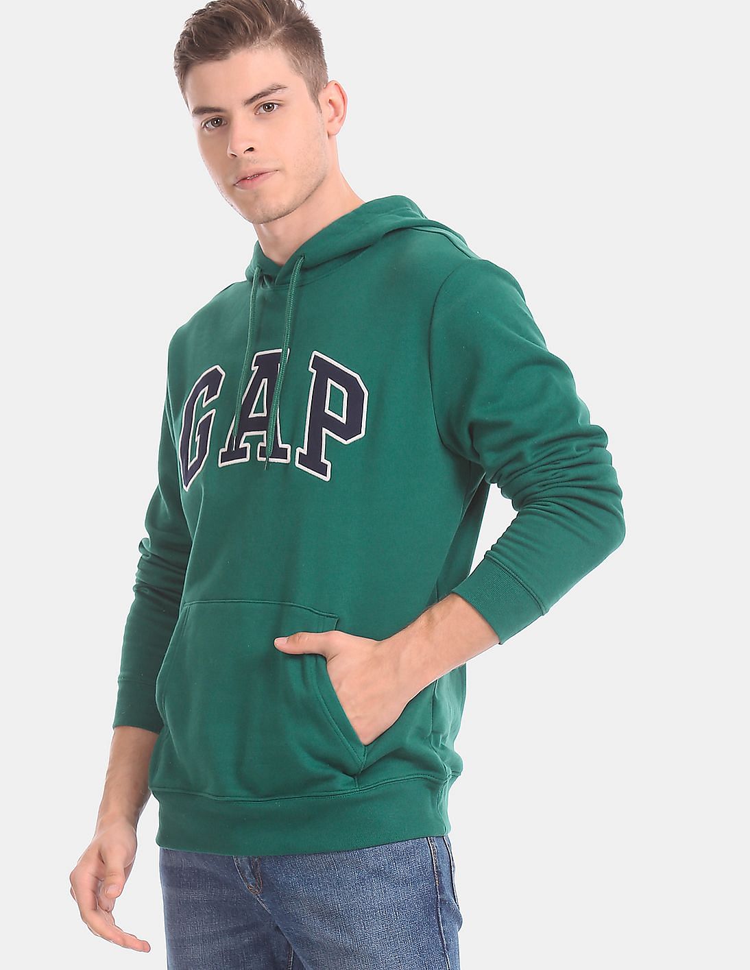 Buy GAP Men Green Hooded Fleece Logo 