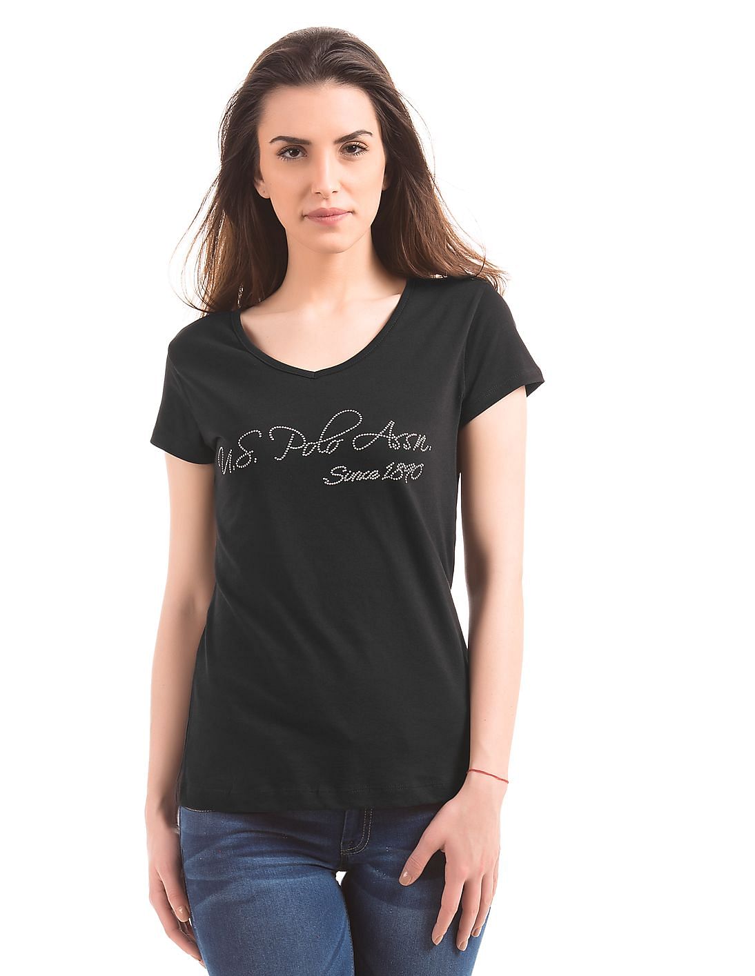 Buy U.S. Polo Assn. Women V-Neck Regular Fit T-Shirt - NNNOW.com