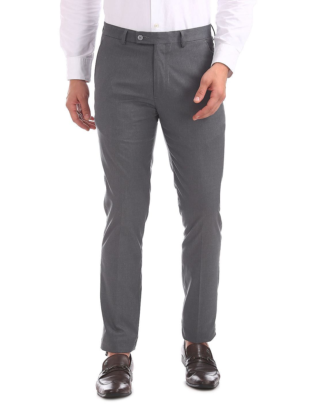 Buy Men Flat Front Super Slim Fit Trousers online at NNNOW.com