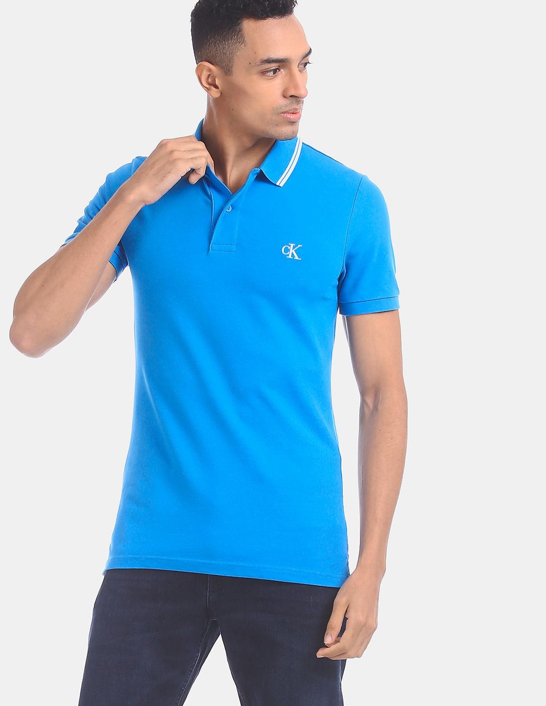 Buy Calvin Klein Men Blue Slim Fit Tipped Polo Shirt - NNNOW.com