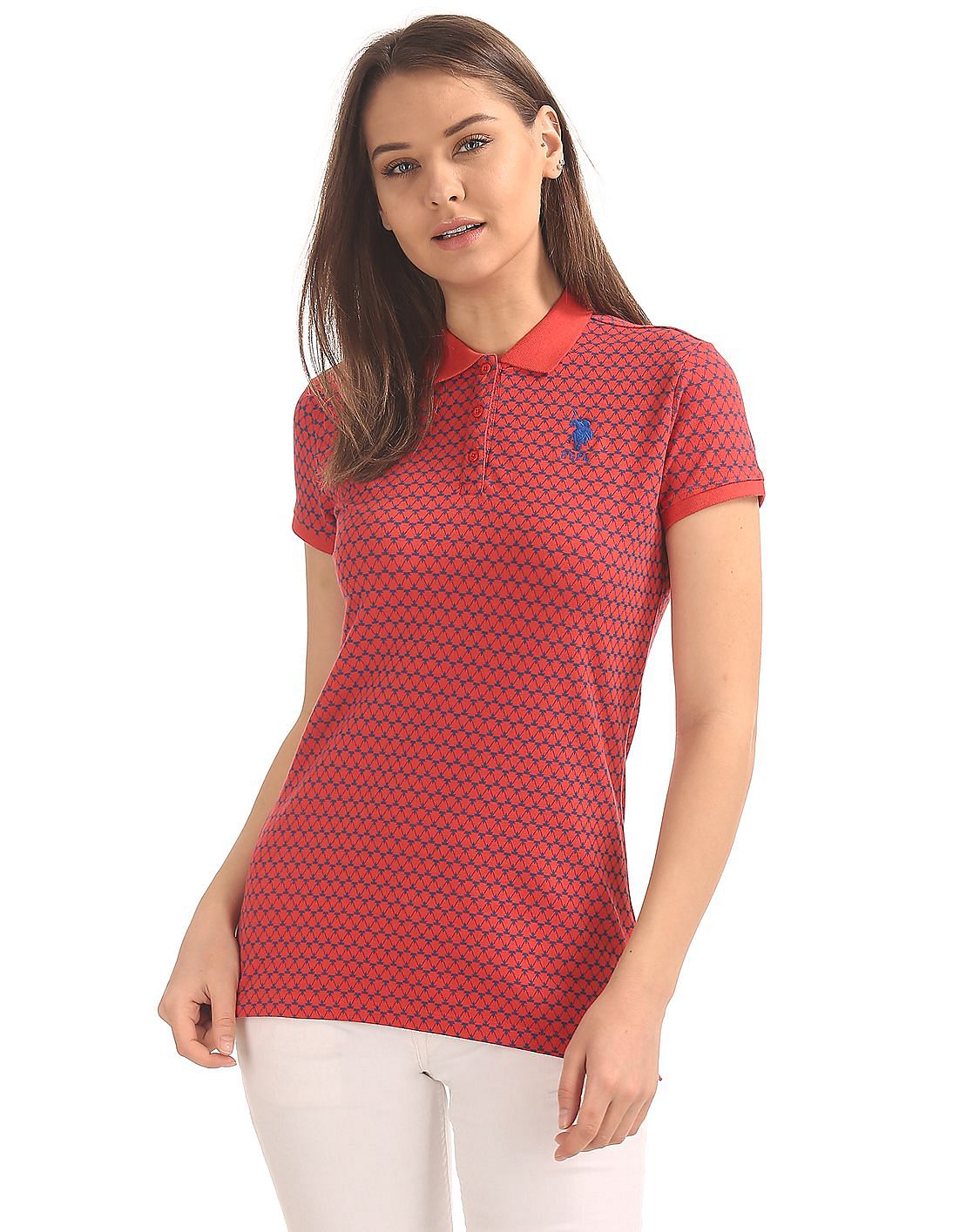 Buy U.S. Polo Assn. Women Regular Fit Printed Polo Shirt - NNNOW.com