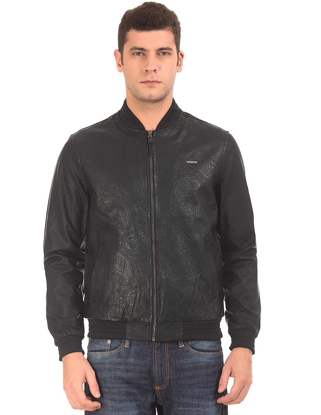 Buy Ed Hardy Men Debossed Paisley Faux Leather Bomber Jacket - NNNOW.com