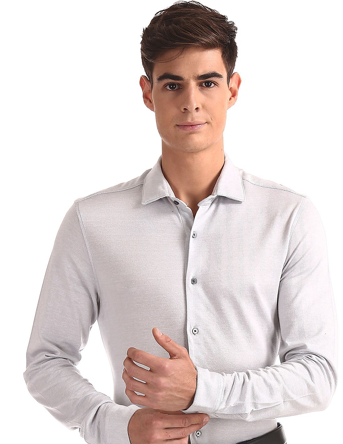 Buy Men Grey French Placket Chevron Pattern Shirt online at NNNOW.com