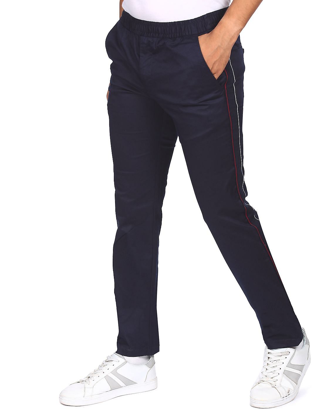 Buy Tommy Hilfiger Men Navy Bleecker Slim Fit Brand Tape Track Pants ...