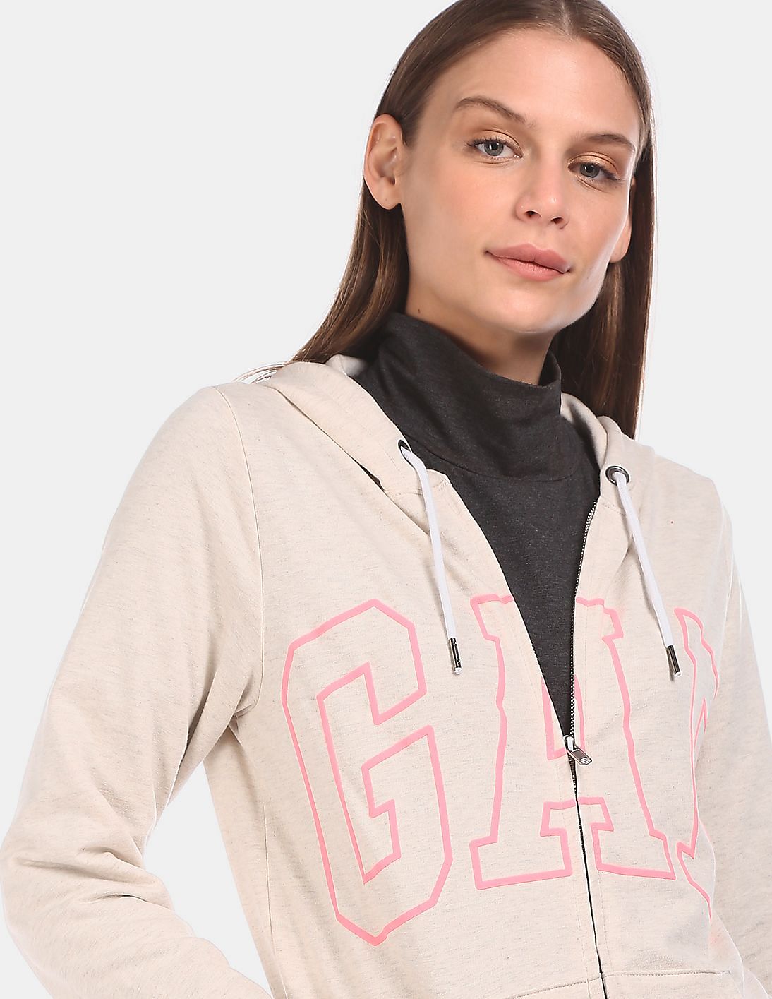 Buy GAP Women Beige Brand Logo Heathered Hooded Sweatshirt - NNNOW.com