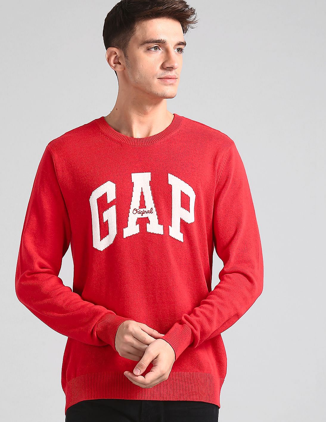 mens red crew neck sweatshirt