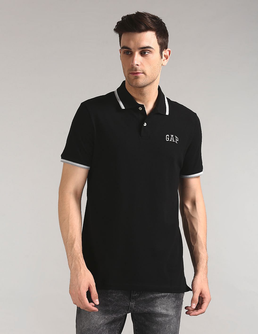 Buy GAP  Men Black Logo Pique Polo  Shirt  In Stretch NNNOW com