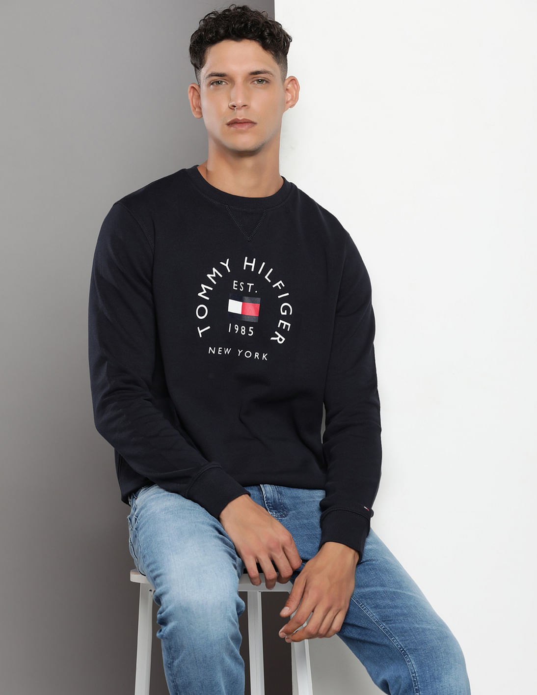 Tommy Hilfiger NEW GLOBAL STRIPE CREWNECK Marine - Fast delivery