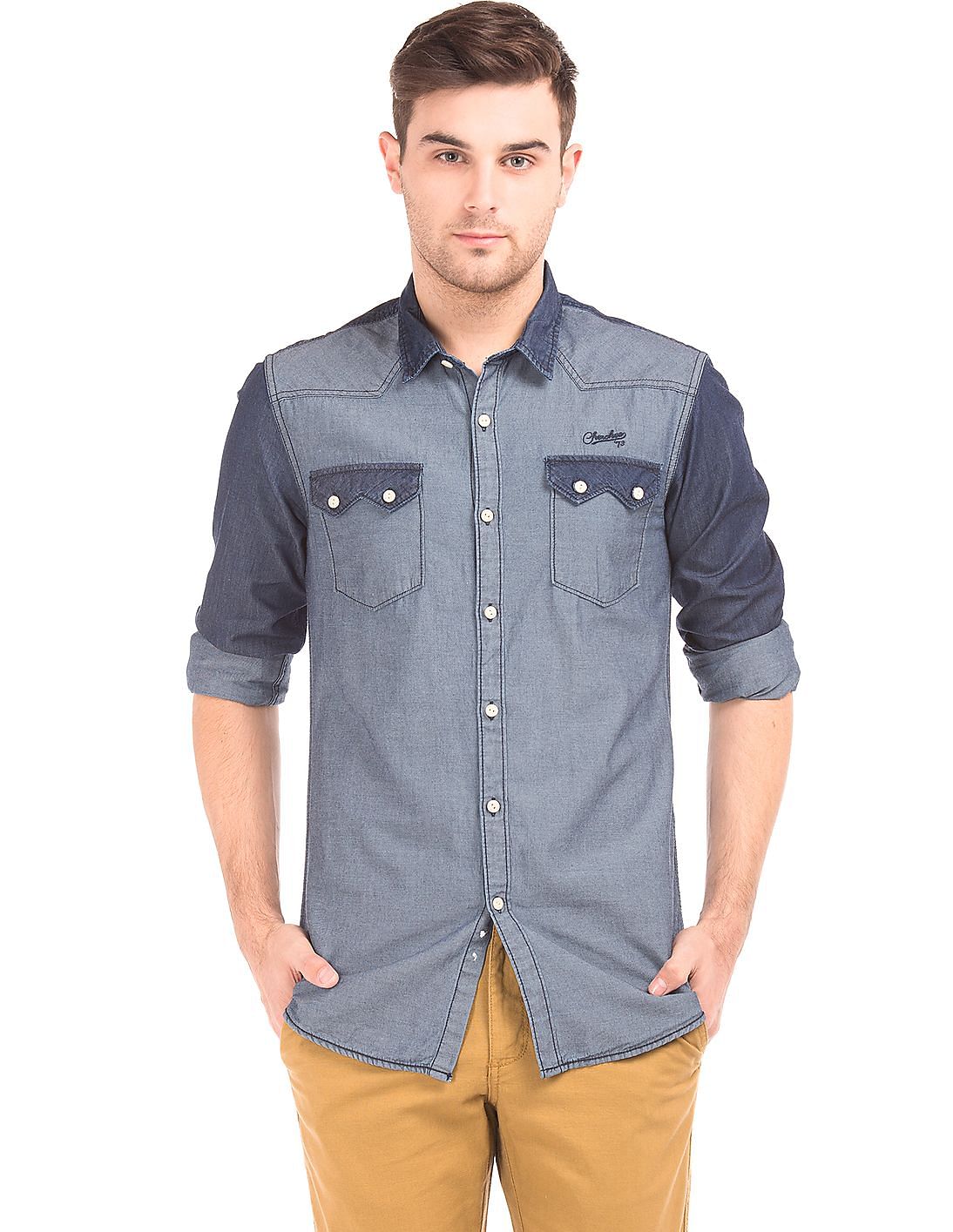 mens slim fit chambray shirt