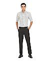 Calvin Klein Men White And Green Slim Fit Striped Smart Casual Shirt