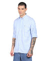 Tommy Hilfiger Men White And Blue Vertical Stripe Cotton Casual Shirt