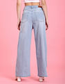 Flying Machine Women High Rise Distressed Split Hem Wide Leg Jeans