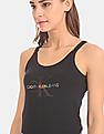 Calvin Klein Underwear Women Black Monogram Logo Print Cotton Bodysuit