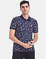 U.S. Polo Assn. Men Blue Printed Cotton Stretch Polo Shirt