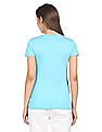 Aeropostale Women Aqua Cotton Brand Print T-Shirt