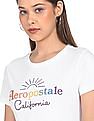 Aeropostale Women White Rainbow Brand Print Cotton T-Shirt