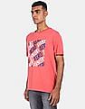 Aeropostale Men Coral Pink Crew Neck Cotton Graphic Print T-Shirt