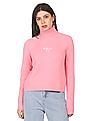 Calvin Klein Jeans Women Pink Turtle Neck Embroidered Monogram Sweater