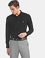 USPA Tailored Men Black Slim Fit Splatter Print Formal Shirt