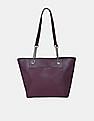 Calvin Klein Women Dark Purple Metallic Chain Trim Strap Textured Leather Tote Bag