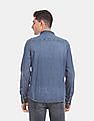 Calvin Klein Men Dark Blue Washed Iconic Denim Double Patch Pocket Casual Shirt