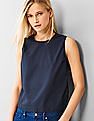 GAP Women Blue Poplin Sleeveless Top