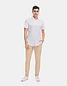 Calvin Klein Men White Short Sleeve Horizontal Cut And Sew Stripe Casual Shirt