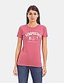 Aeropostale Women Pink Crew Neck Logo Applique Jersey T-Shirt