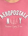 Aeropostale Women Pink Crew Neck Logo Applique Jersey T-Shirt