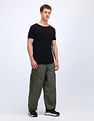 Flying Machine Loose Fit Solid Cargo Trousers