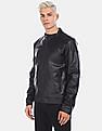 U.S. Polo Assn. Men Black Mandarin Collar Solid Biker Jacket