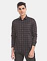 Calvin Klein Men Black Slim Fit Windowpane Check Casual Shirt
