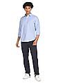 Aeropostale Men Blue Spread Collar Striped Casual Shirt
