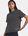 Calvin Klein Women Black Ribbed Round Neck Metallic Striped T-Shirt