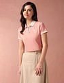 U.S. Polo Assn. Women Contrast Striped Collar Solid Polo Shirt