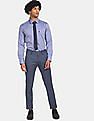 USPA Tailored Men Blue Tailored Regular Fit Heathered Formal Shirt