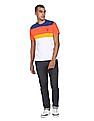 U.S. Polo Assn. Men Coral And White Stripe Front Colour Block T-Shirt