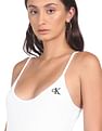 Calvin Klein Jeans Women White Scoop Neck Sleeveless Logo Bodysuit