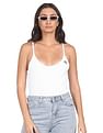 Calvin Klein Jeans Women White Scoop Neck Sleeveless Logo Bodysuit