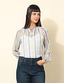 U.S. Polo Assn. Women Chiffon Sheer Vertical Striped Top