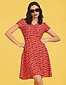 Flying Machine Women Surplice Neck Polyester Floral Print Fit Flare Dress