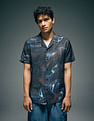 Flying Machine Abstract Printed Digitopia Cuban Collar Shirt
