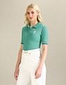 U.S. Polo Assn. Women Ribbed Collar Textured Polo Shirt